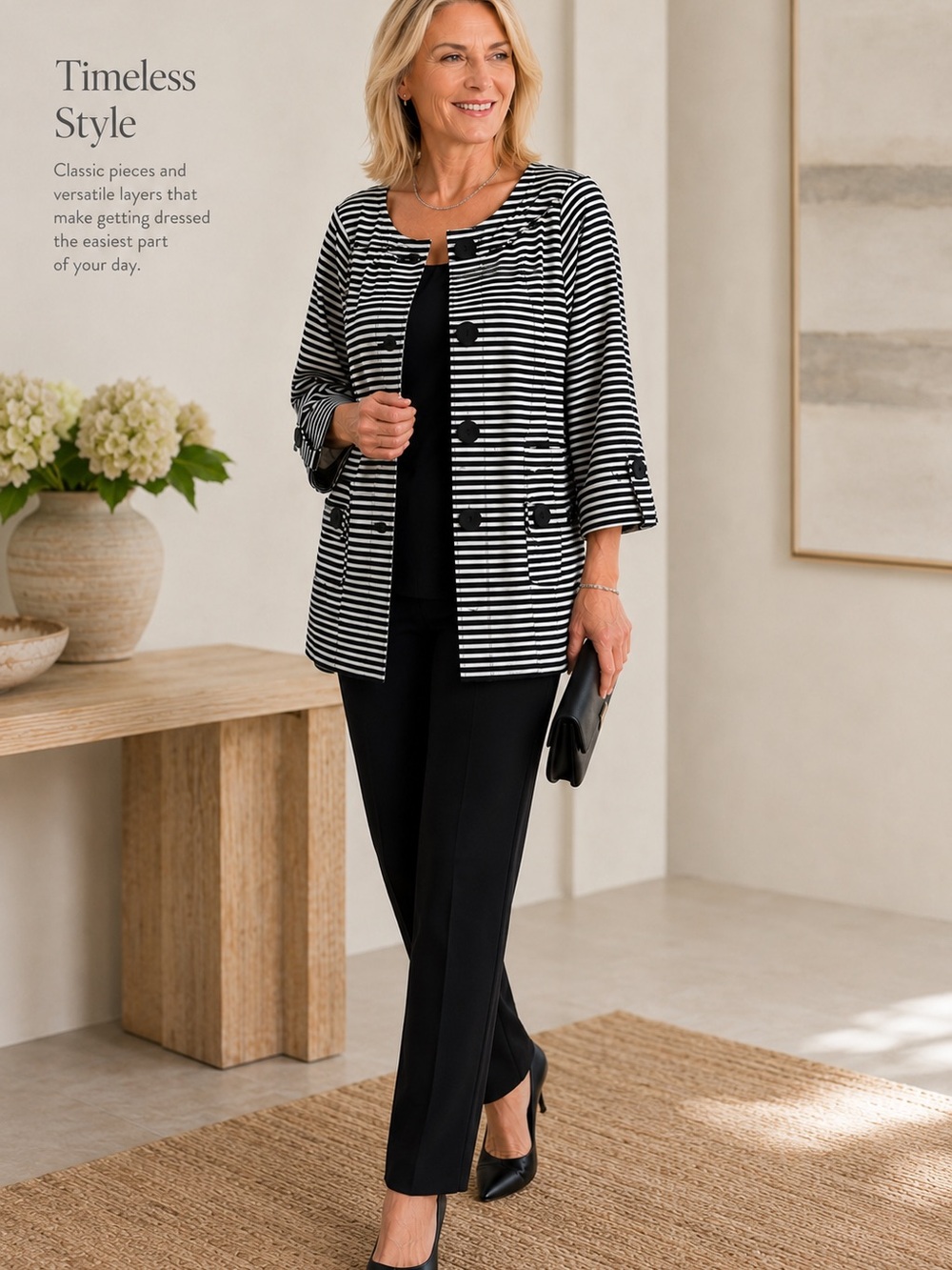 Black & White Striped Women’s Coat